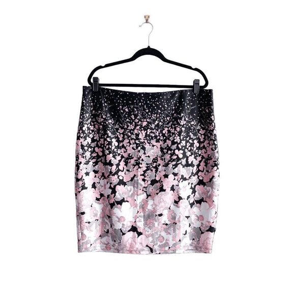Ricki's Women's Floral Elastic Waist Pull-on Stretch Pencil Skirt Pink Black XXL - Picture 1 of 5